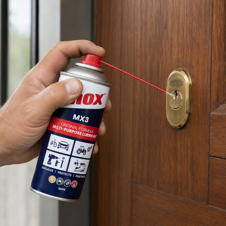 INOX MX3 lubricant being applied to an Australian lock cylinder